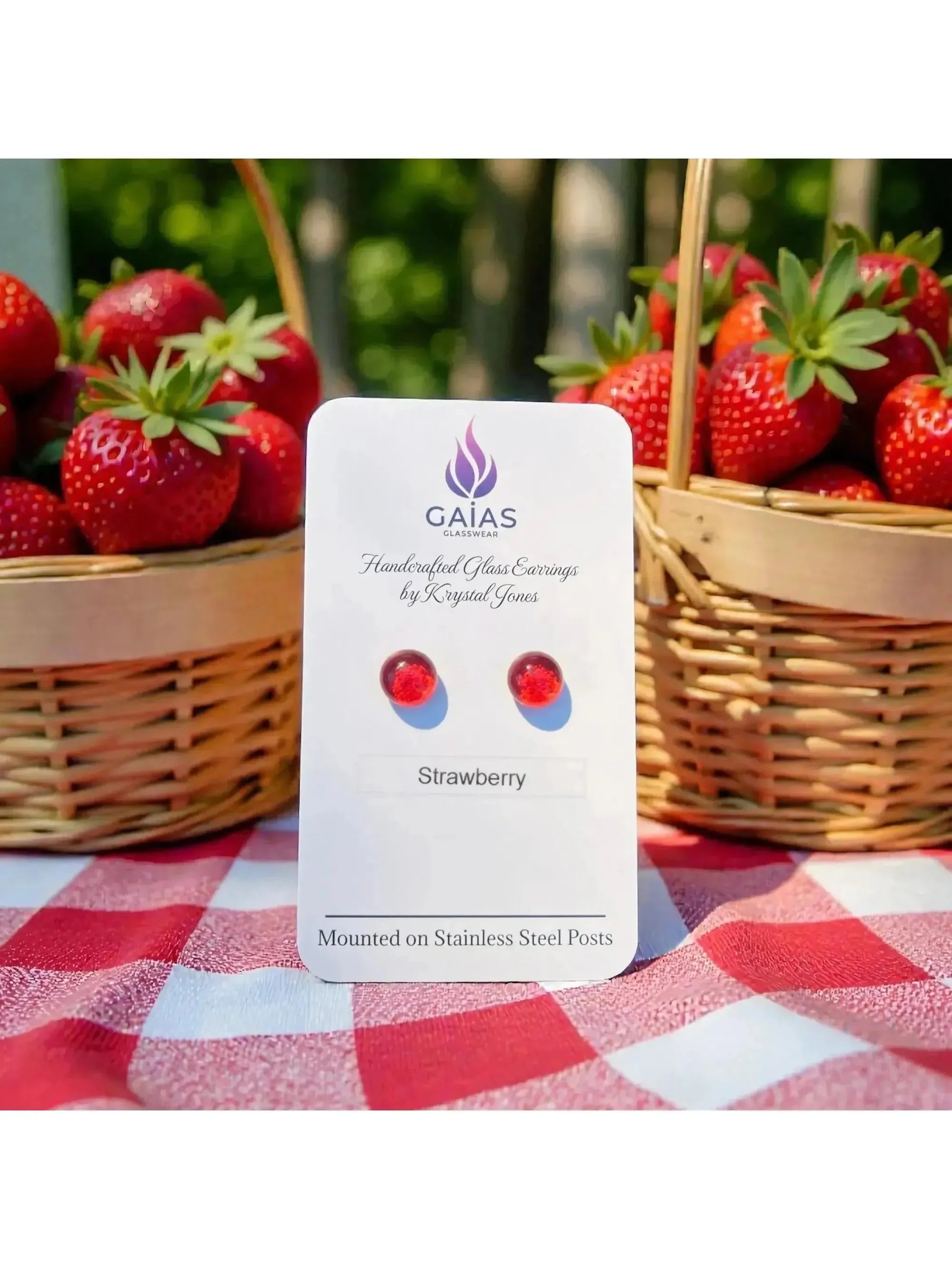 Strawberry | Fused Glass Stud Earring